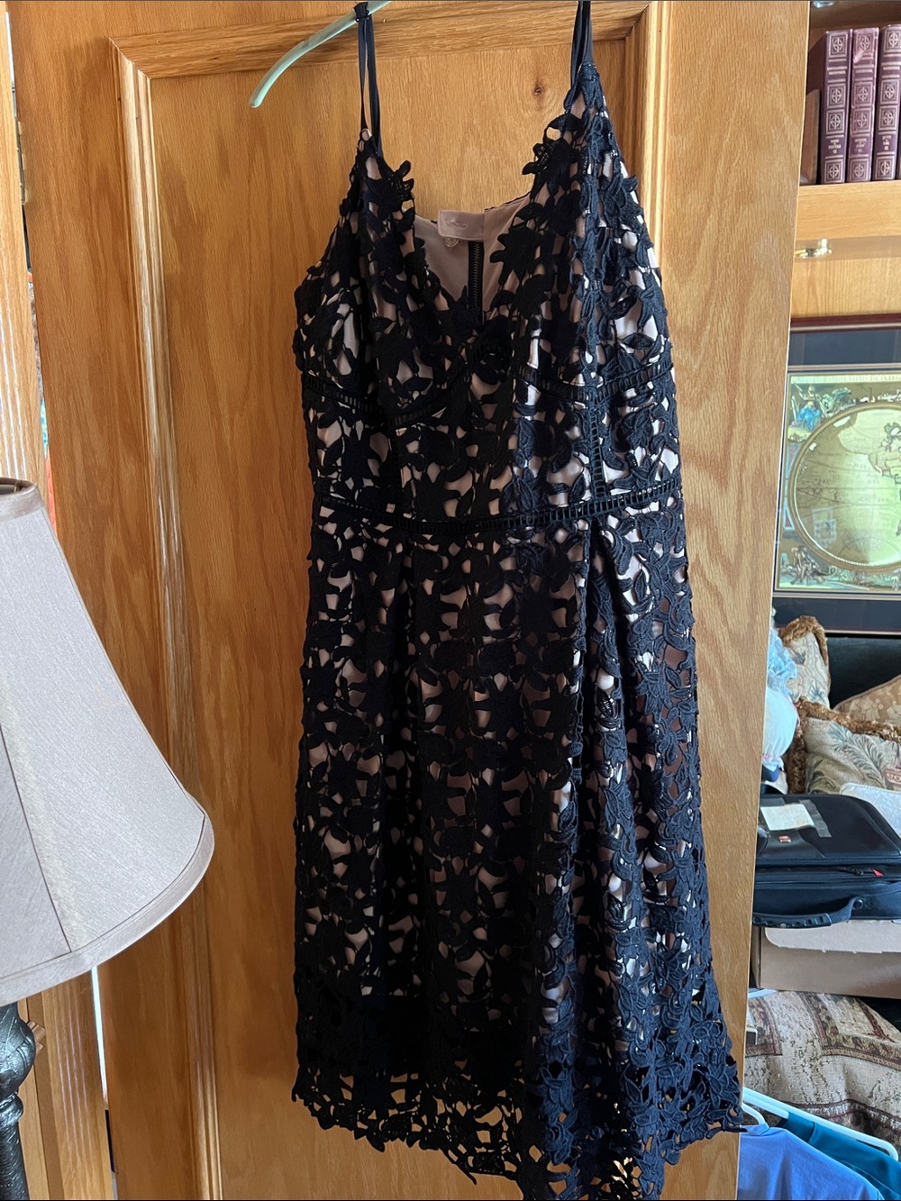 City Chic Black Lace Midi Dress with Nude Lining